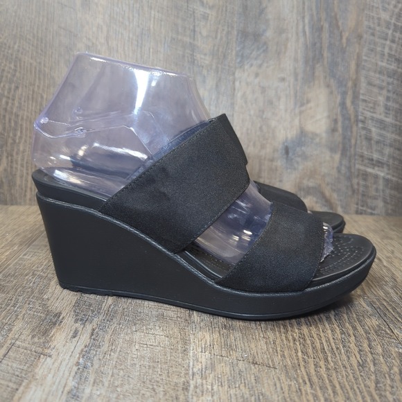 Crocs Leigh II Women's Black 2 Strap Wedge Sandal Women's Size 7 Dual Comfort - Picture 2 of 13